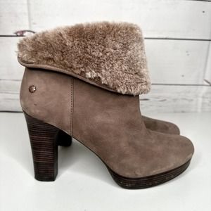 Ugg Dandylion Fold over Shearling High Heel Bootie Chestnut Tan Size 10